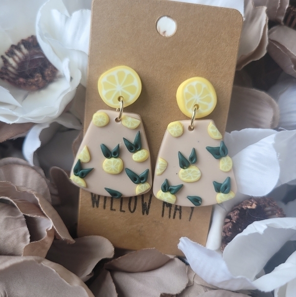 Willow May Clay Yellow and Cream Lemon Earring - Picture 1 of 1